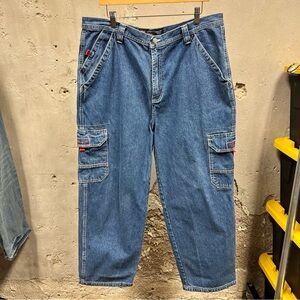 Faded Glory Vintage Y2K Baggy Cargo Pocket Denim Jeans 38x30 Skater 90s Grunge